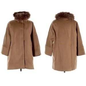 Gimo's $1150 Camel Tan Wool Cashmere Fox Fur Trim Water Repellent Jacket Sz 40